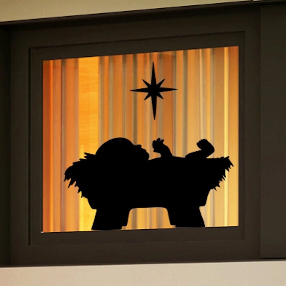 Baby Jesus In Manger with Star Window Cling Silhouette| Large Decal:Reusable